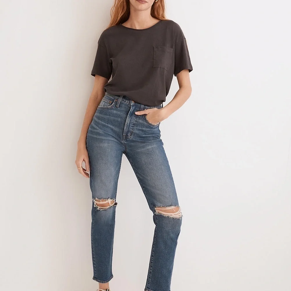 MadeWell The Perfect Vintage Crop Jean in Gooding Wash: Knee-Rip Edition ND503 - Picture 3 of 6
